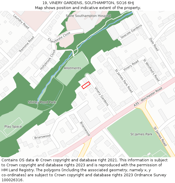 19, VINERY GARDENS, SOUTHAMPTON, SO16 6HJ: Location map and indicative extent of plot