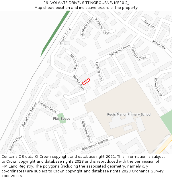 19, VOLANTE DRIVE, SITTINGBOURNE, ME10 2JJ: Location map and indicative extent of plot