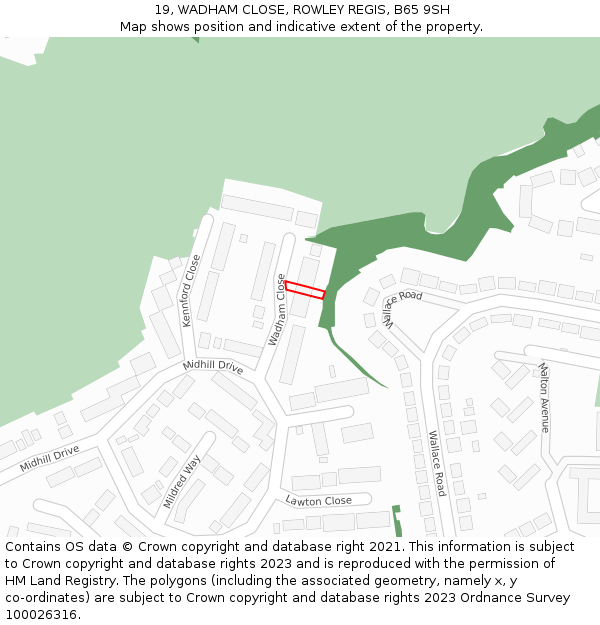 19, WADHAM CLOSE, ROWLEY REGIS, B65 9SH: Location map and indicative extent of plot