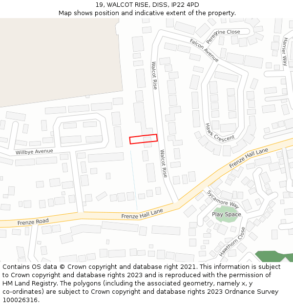 19, WALCOT RISE, DISS, IP22 4PD: Location map and indicative extent of plot