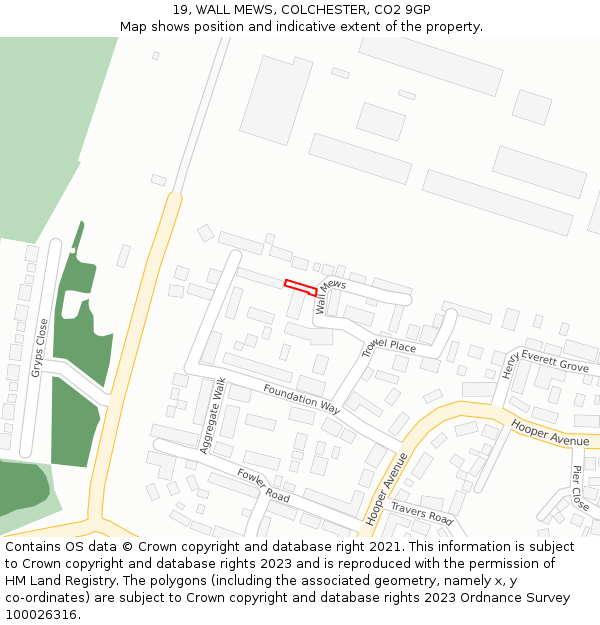 19, WALL MEWS, COLCHESTER, CO2 9GP: Location map and indicative extent of plot