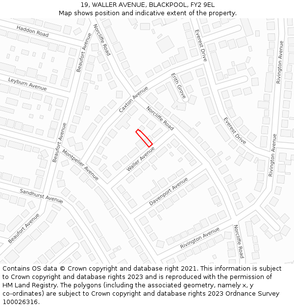 19, WALLER AVENUE, BLACKPOOL, FY2 9EL: Location map and indicative extent of plot