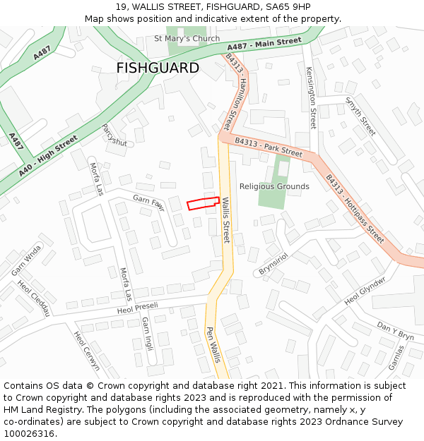 19, WALLIS STREET, FISHGUARD, SA65 9HP: Location map and indicative extent of plot