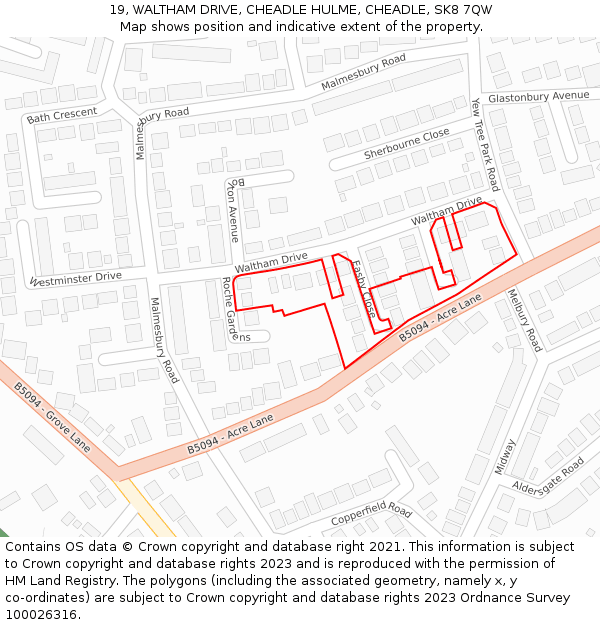 19, WALTHAM DRIVE, CHEADLE HULME, CHEADLE, SK8 7QW: Location map and indicative extent of plot