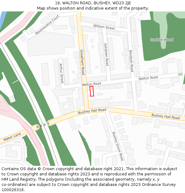 19, WALTON ROAD, BUSHEY, WD23 2JE: Location map and indicative extent of plot