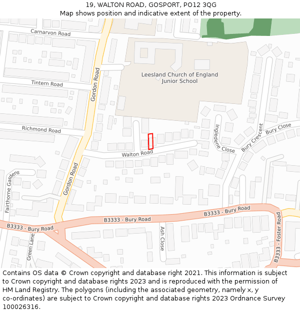 19, WALTON ROAD, GOSPORT, PO12 3QG: Location map and indicative extent of plot