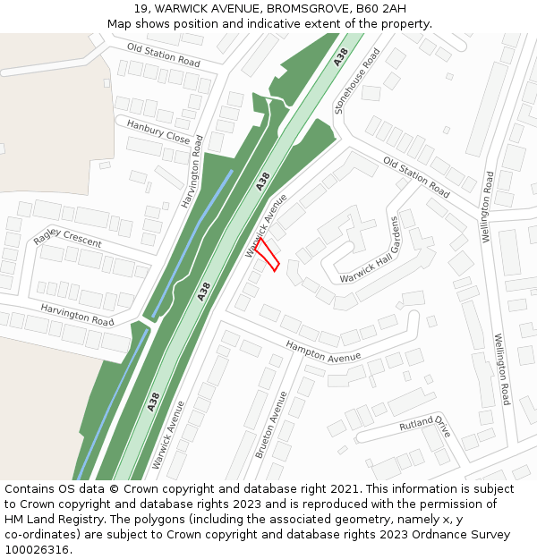 19, WARWICK AVENUE, BROMSGROVE, B60 2AH: Location map and indicative extent of plot