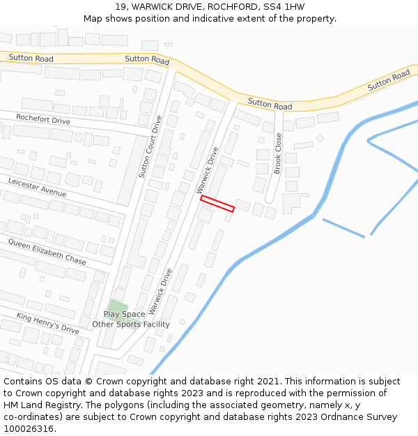 19, WARWICK DRIVE, ROCHFORD, SS4 1HW: Location map and indicative extent of plot