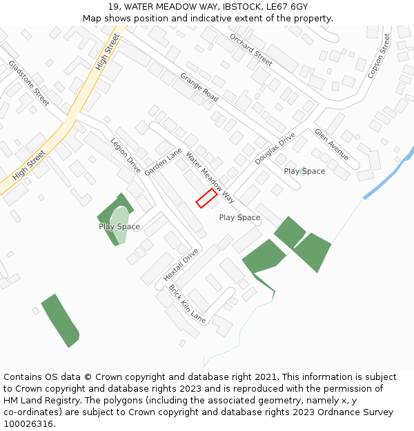 19, WATER MEADOW WAY, IBSTOCK, LE67 6GY: Location map and indicative extent of plot