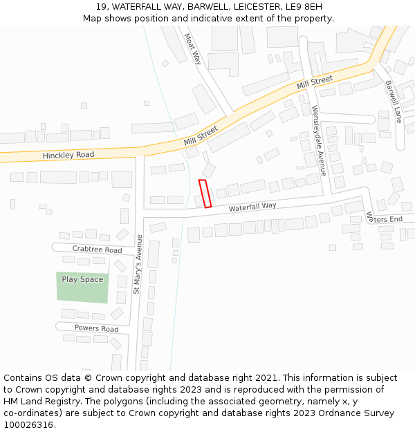 19, WATERFALL WAY, BARWELL, LEICESTER, LE9 8EH: Location map and indicative extent of plot