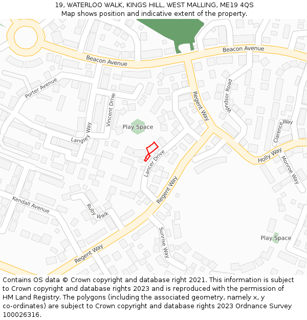 19, WATERLOO WALK, KINGS HILL, WEST MALLING, ME19 4QS: Location map and indicative extent of plot