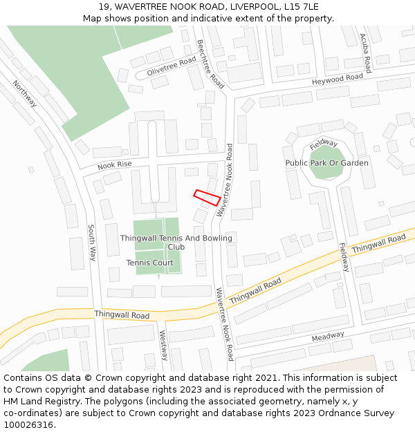 19, WAVERTREE NOOK ROAD, LIVERPOOL, L15 7LE: Location map and indicative extent of plot