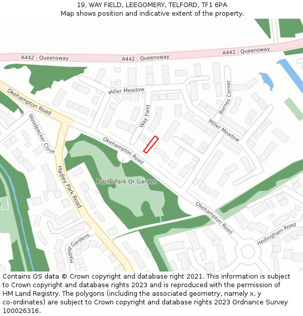 19, WAY FIELD, LEEGOMERY, TELFORD, TF1 6PA: Location map and indicative extent of plot