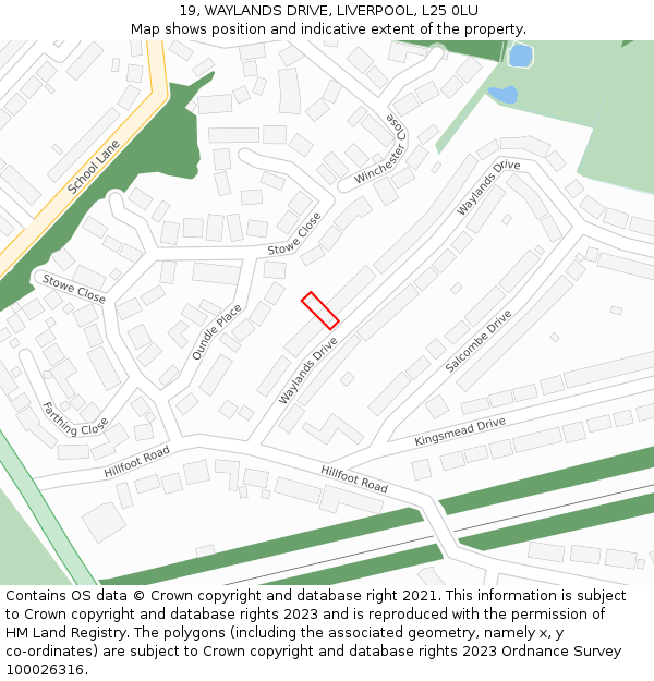 19, WAYLANDS DRIVE, LIVERPOOL, L25 0LU: Location map and indicative extent of plot