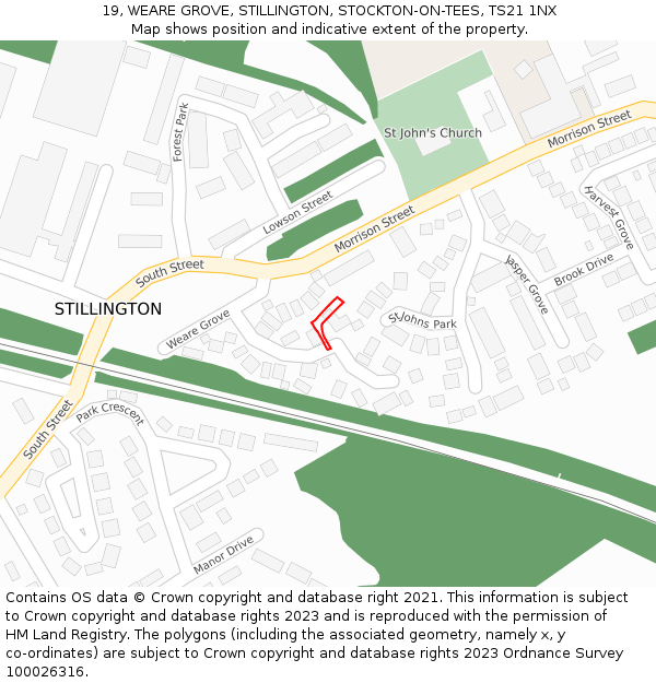 19, WEARE GROVE, STILLINGTON, STOCKTON-ON-TEES, TS21 1NX: Location map and indicative extent of plot