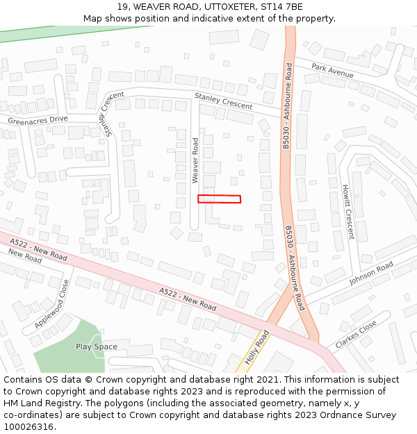 19, WEAVER ROAD, UTTOXETER, ST14 7BE: Location map and indicative extent of plot