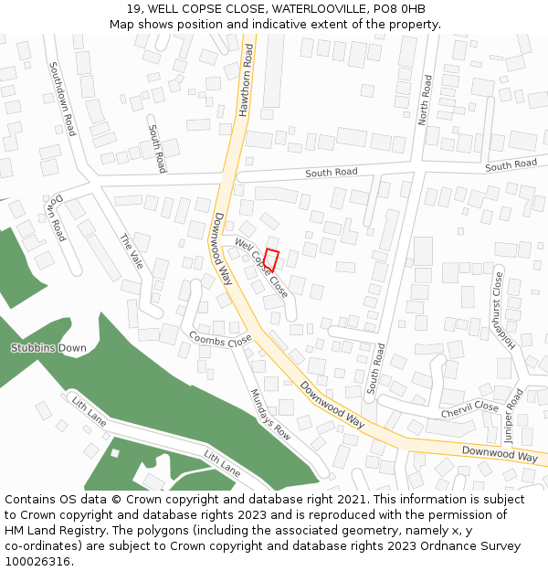 19, WELL COPSE CLOSE, WATERLOOVILLE, PO8 0HB: Location map and indicative extent of plot