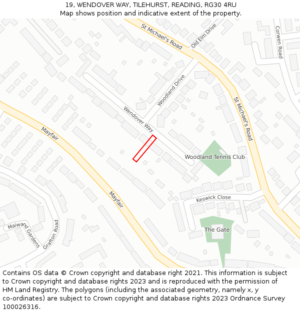 19, WENDOVER WAY, TILEHURST, READING, RG30 4RU: Location map and indicative extent of plot