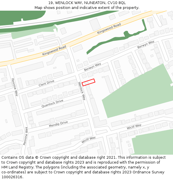 19, WENLOCK WAY, NUNEATON, CV10 8QL: Location map and indicative extent of plot