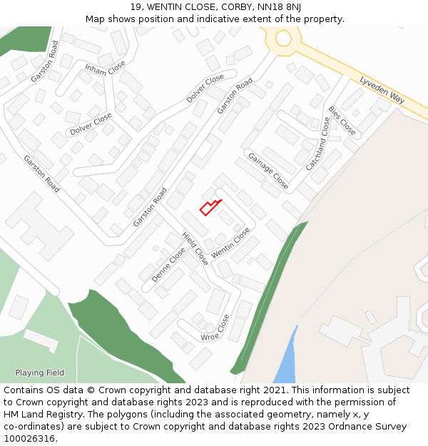 19, WENTIN CLOSE, CORBY, NN18 8NJ: Location map and indicative extent of plot