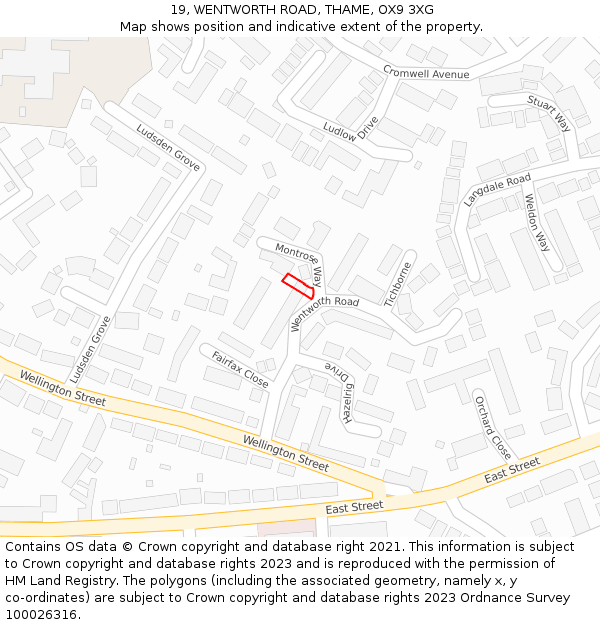 19, WENTWORTH ROAD, THAME, OX9 3XG: Location map and indicative extent of plot