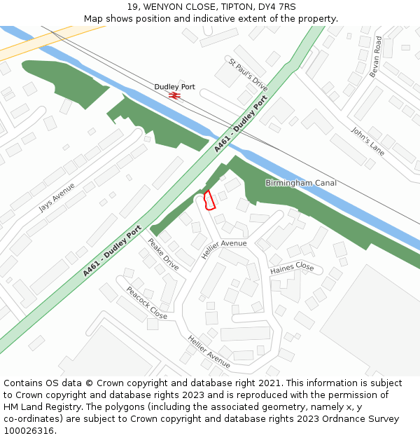 19, WENYON CLOSE, TIPTON, DY4 7RS: Location map and indicative extent of plot