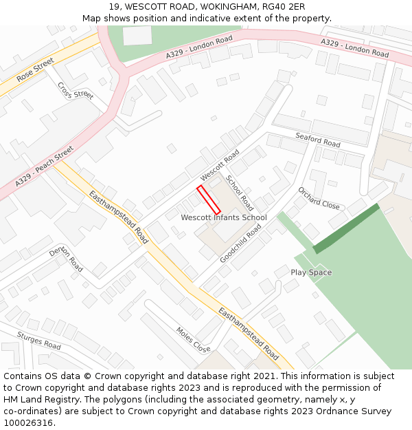 19, WESCOTT ROAD, WOKINGHAM, RG40 2ER: Location map and indicative extent of plot