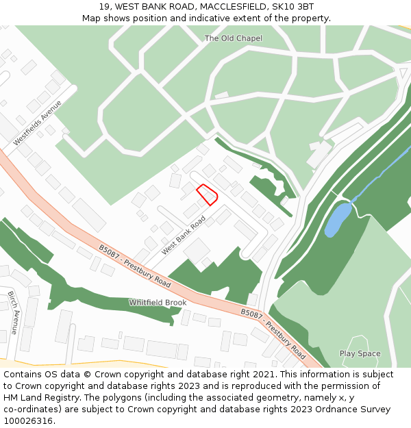 19, WEST BANK ROAD, MACCLESFIELD, SK10 3BT: Location map and indicative extent of plot