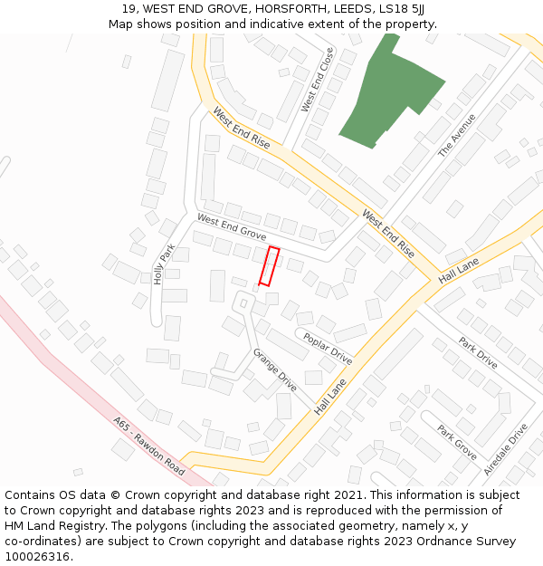 19, WEST END GROVE, HORSFORTH, LEEDS, LS18 5JJ: Location map and indicative extent of plot