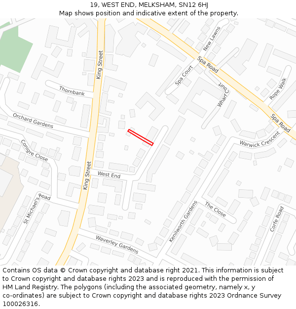 19, WEST END, MELKSHAM, SN12 6HJ: Location map and indicative extent of plot