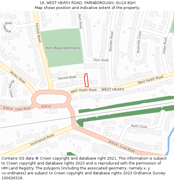 19, WEST HEATH ROAD, FARNBOROUGH, GU14 8QH: Location map and indicative extent of plot