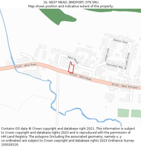 19, WEST MEAD, BRIDPORT, DT6 5RU: Location map and indicative extent of plot