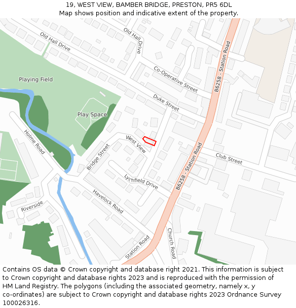 19, WEST VIEW, BAMBER BRIDGE, PRESTON, PR5 6DL: Location map and indicative extent of plot