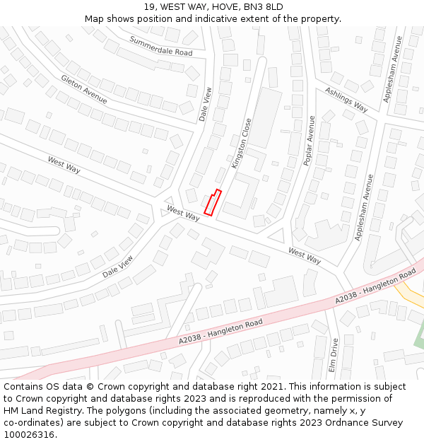 19, WEST WAY, HOVE, BN3 8LD: Location map and indicative extent of plot