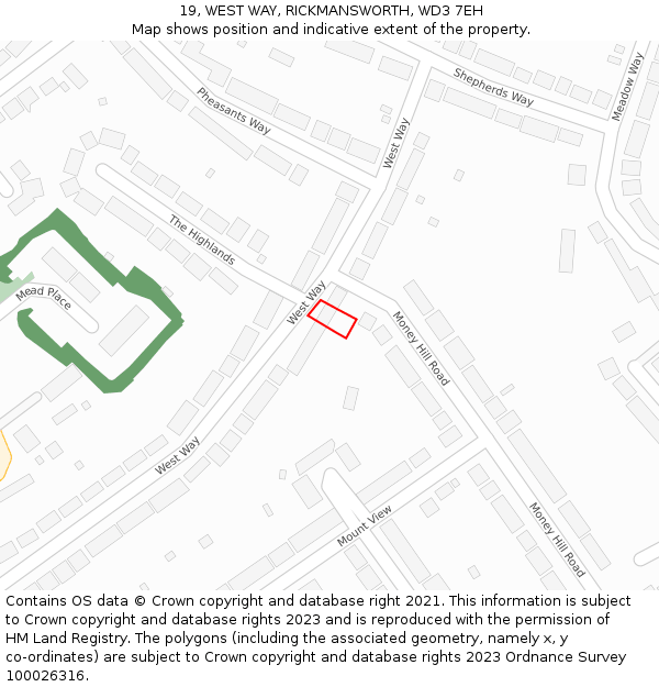 19, WEST WAY, RICKMANSWORTH, WD3 7EH: Location map and indicative extent of plot