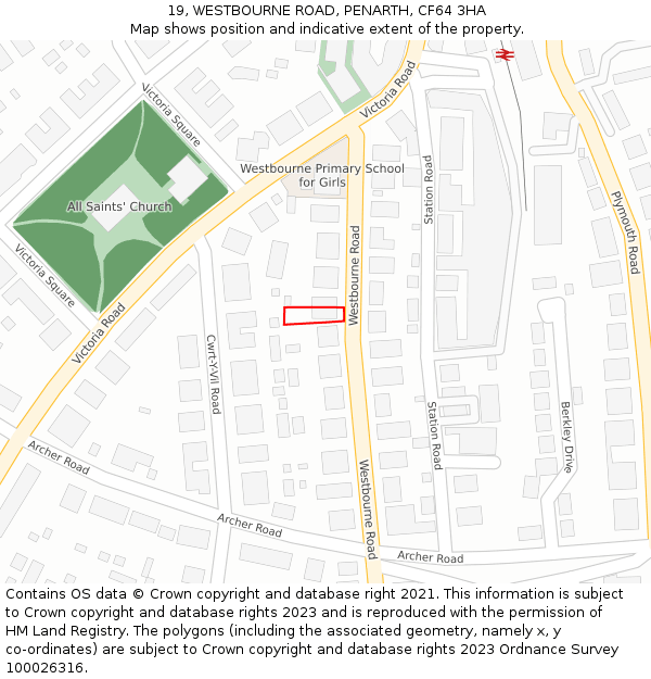 19, WESTBOURNE ROAD, PENARTH, CF64 3HA: Location map and indicative extent of plot