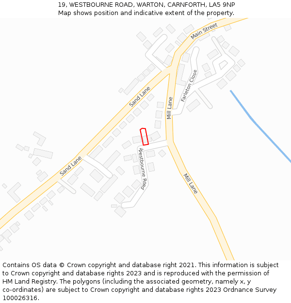 19, WESTBOURNE ROAD, WARTON, CARNFORTH, LA5 9NP: Location map and indicative extent of plot