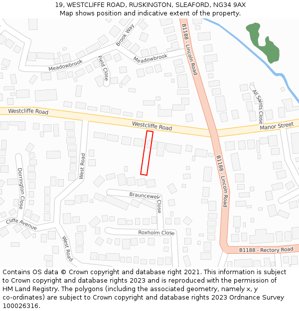 19, WESTCLIFFE ROAD, RUSKINGTON, SLEAFORD, NG34 9AX: Location map and indicative extent of plot