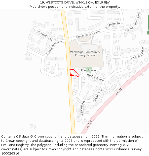 19, WESTCOTS DRIVE, WINKLEIGH, EX19 8JW: Location map and indicative extent of plot