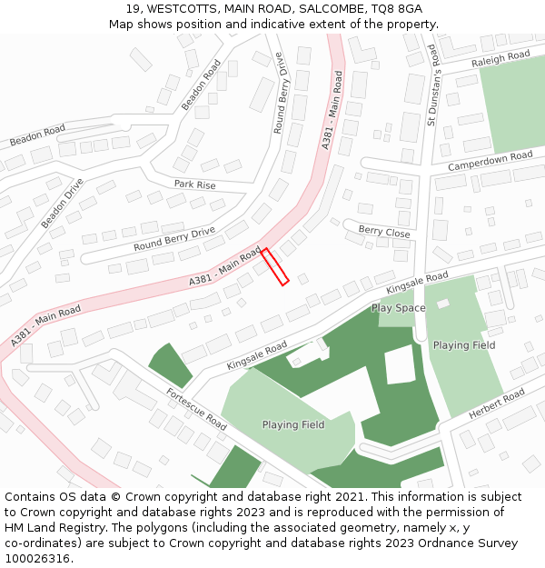 19, WESTCOTTS, MAIN ROAD, SALCOMBE, TQ8 8GA: Location map and indicative extent of plot
