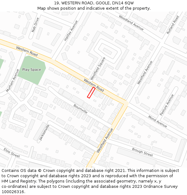 19, WESTERN ROAD, GOOLE, DN14 6QW: Location map and indicative extent of plot