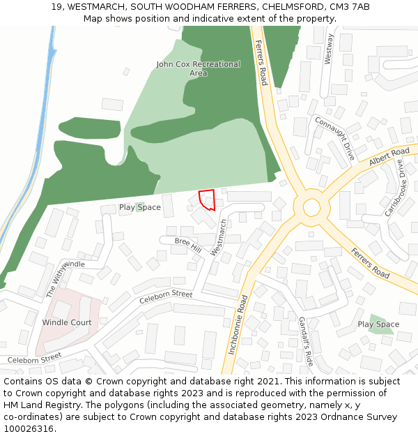 19, WESTMARCH, SOUTH WOODHAM FERRERS, CHELMSFORD, CM3 7AB: Location map and indicative extent of plot