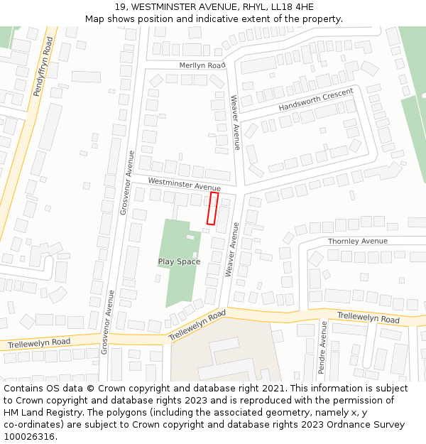 19, WESTMINSTER AVENUE, RHYL, LL18 4HE: Location map and indicative extent of plot