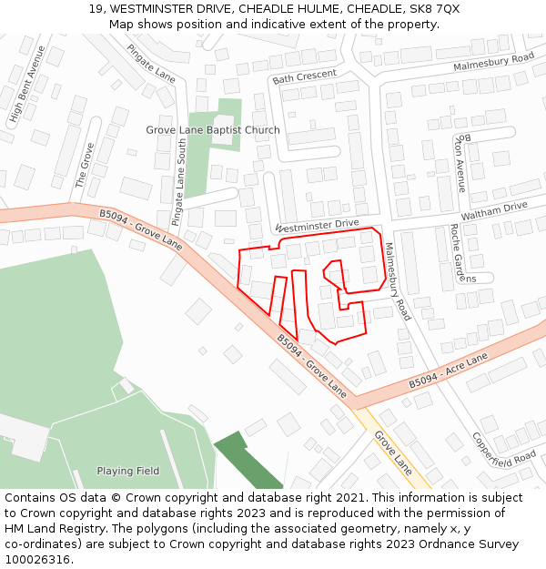 19, WESTMINSTER DRIVE, CHEADLE HULME, CHEADLE, SK8 7QX: Location map and indicative extent of plot