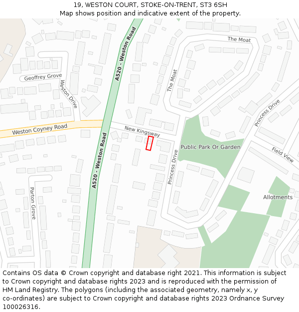 19, WESTON COURT, STOKE-ON-TRENT, ST3 6SH: Location map and indicative extent of plot