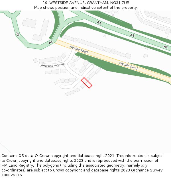 19, WESTSIDE AVENUE, GRANTHAM, NG31 7UB: Location map and indicative extent of plot