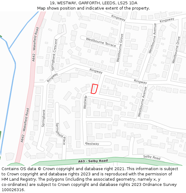 19, WESTWAY, GARFORTH, LEEDS, LS25 1DA: Location map and indicative extent of plot