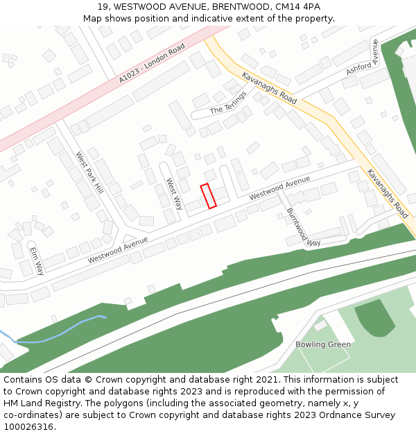 19, WESTWOOD AVENUE, BRENTWOOD, CM14 4PA: Location map and indicative extent of plot