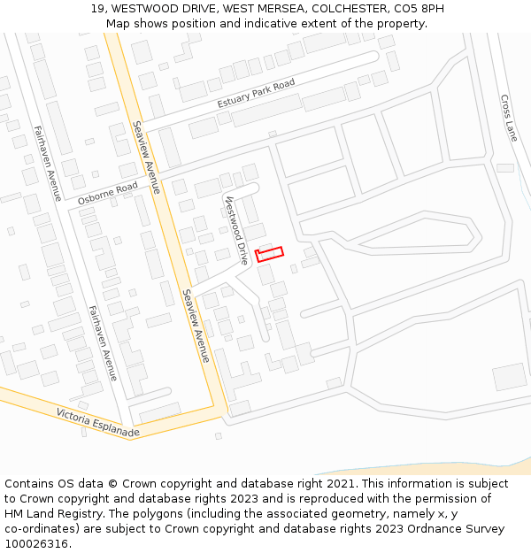 19, WESTWOOD DRIVE, WEST MERSEA, COLCHESTER, CO5 8PH: Location map and indicative extent of plot