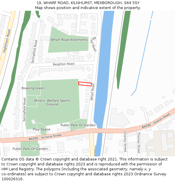 19, WHARF ROAD, KILNHURST, MEXBOROUGH, S64 5SY: Location map and indicative extent of plot